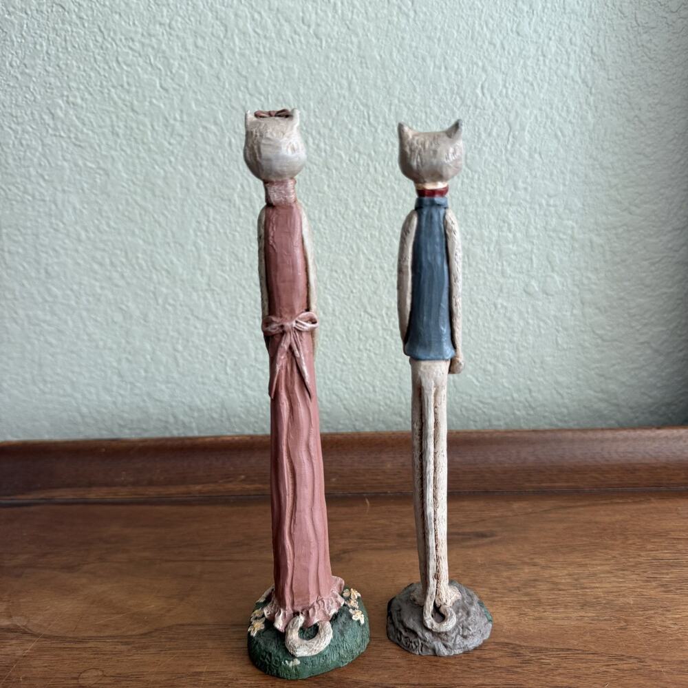 Jim Shore 8.5" Pencil Figurines Cats Umbrella Flower Pot Signed JS 91 and JS 89 - Picture 4 of 5